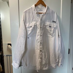 Columbia‎ PFG Men's Dusty All White Long Sleeve Button Down Performance Shirt XL